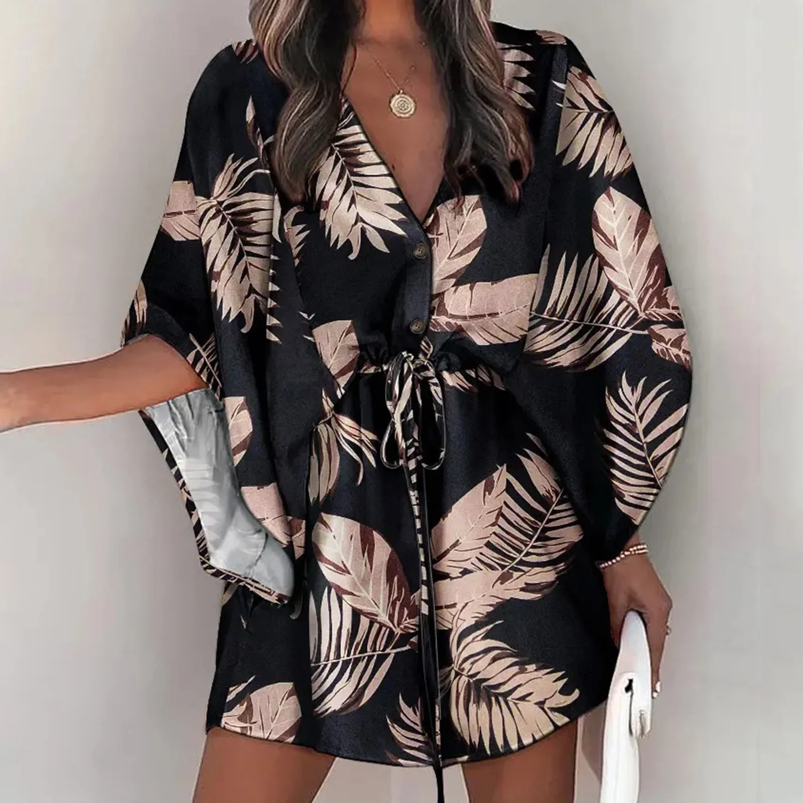 Vestido feminino estampado floral, linha, manga curta, capa, vestido feminino, verão, praia, férias, acima do joelho