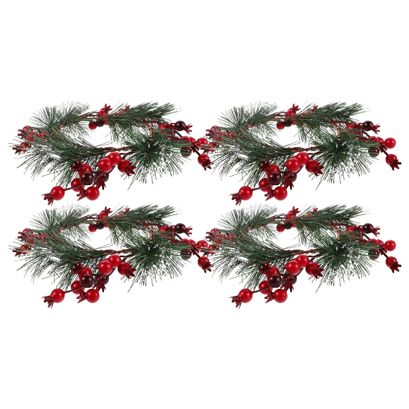 

4Pcs Christmas Rings Wreaths Red Pomegranate Pine Needles Frosted Artificial Table Centerpiece Holiday Decoration