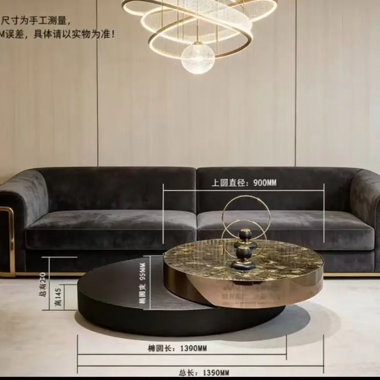 Living room rotating coffee table, smoked wood platinum diamond luxury stone