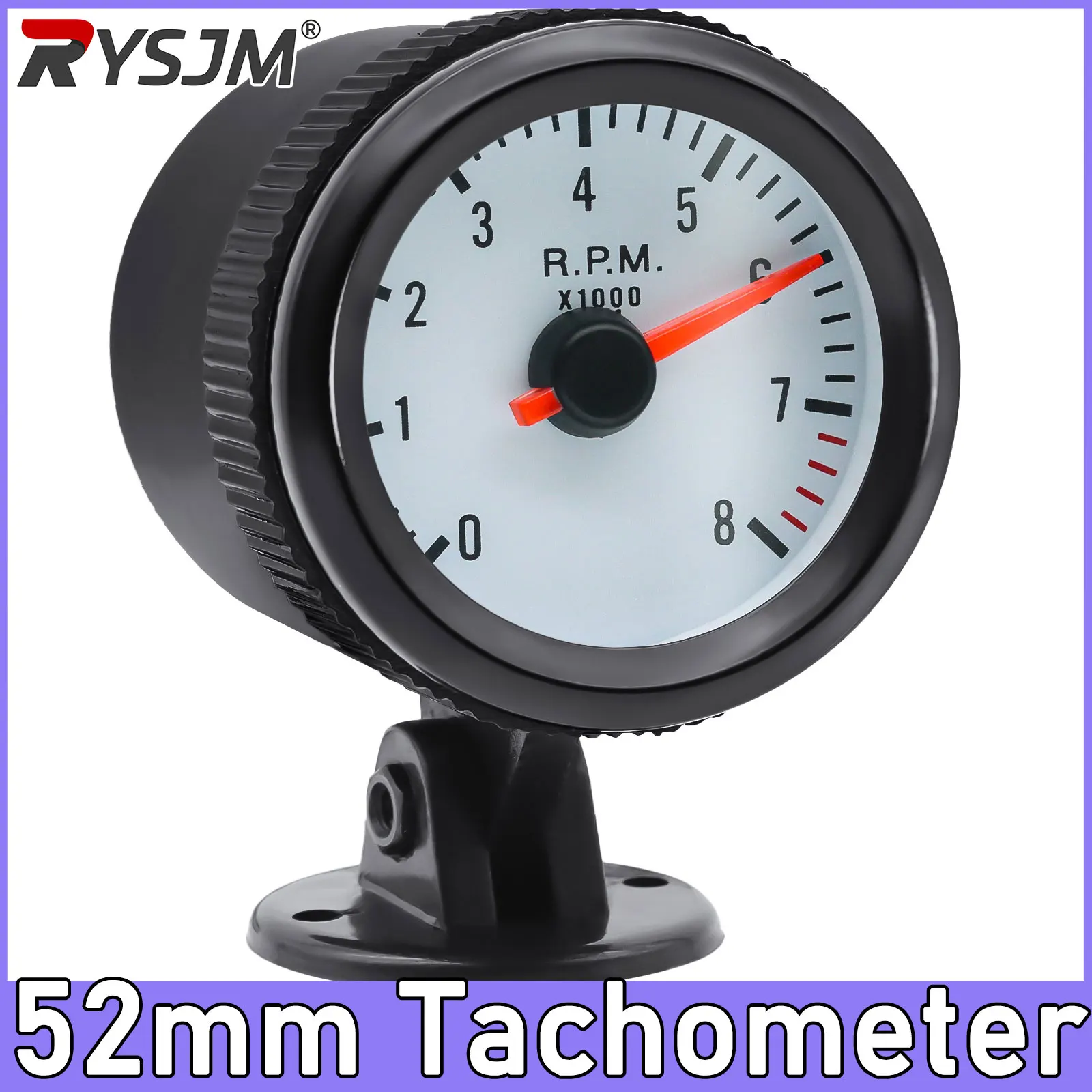 

52mm Tachometer tacometro 12V Car LED Tacho Gauge Tachometer 0-8000 RPM Meter White Black for 1-8 Cylinder Engine