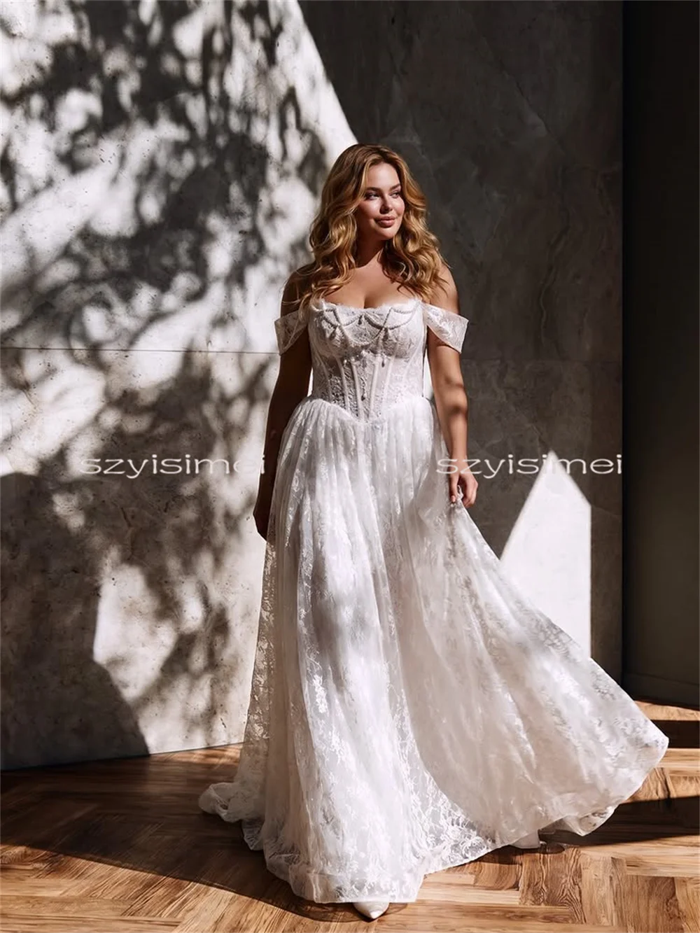 Off Shoulder Wedding Dress A-Line Bridal Dresses Cap Sleeves Evening Gown Customizable Vestido De Novia سعيد شارون فساتين سهر