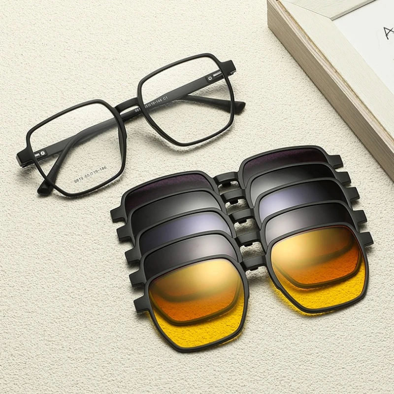 CLLOIO Trendy New 5-in-1 Magnetic Clip On Prescription Glasses Anti Blue Light Myopia Glasses Custom Progressive Reading Eyewear