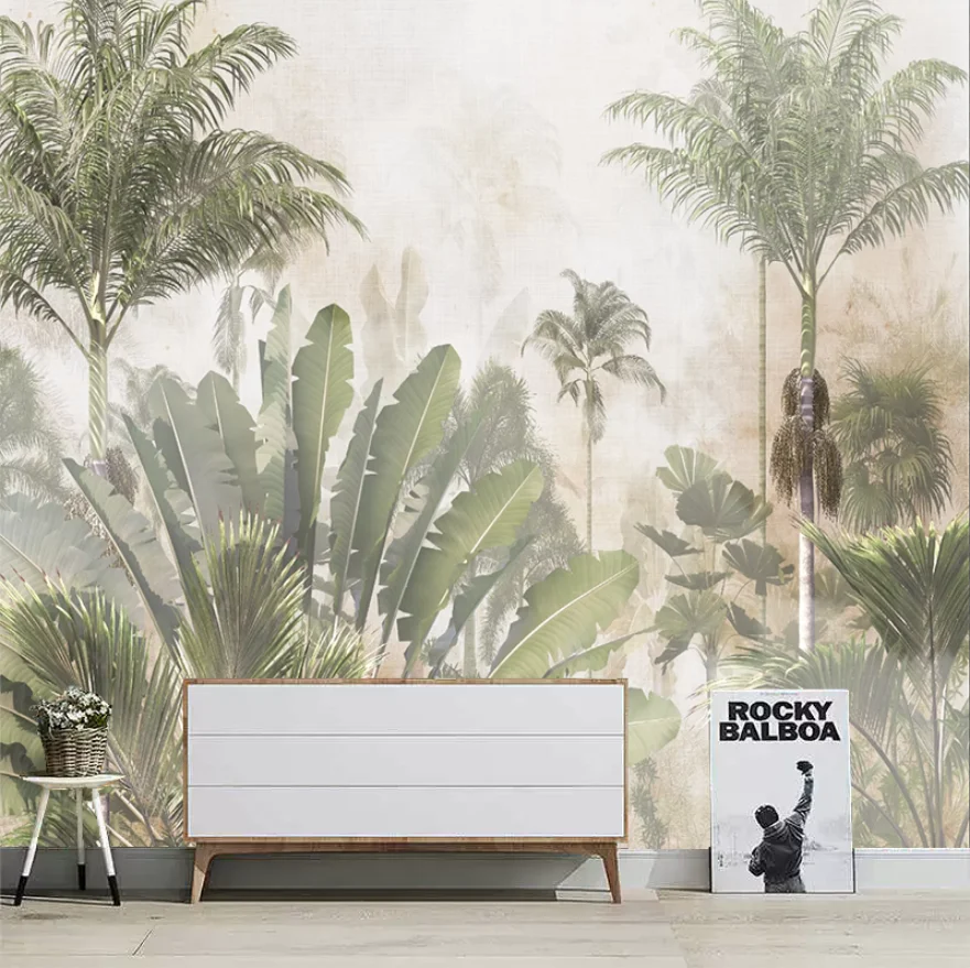 Customized Size Mural Southeast Asian Tropical Rainforest Plant Wallpaper Living Room Bedroom Banana Leaf Palm Tree 3d murals