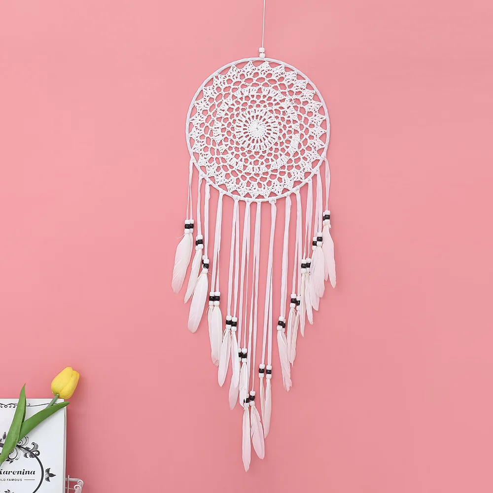 

White Dream Catchers Home Decor Dream Catcher Wall Decor Hanging Ornament Handmade Feather Wind Chimes Hanging Creative Gifts