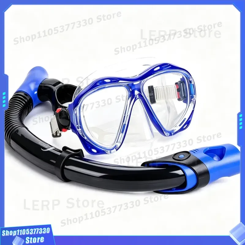 Adult Professional Snorkeling Set Light Blue Diving Mask with Dry Snorkel Small Capacity Tempered Glass for Swimming Gear
