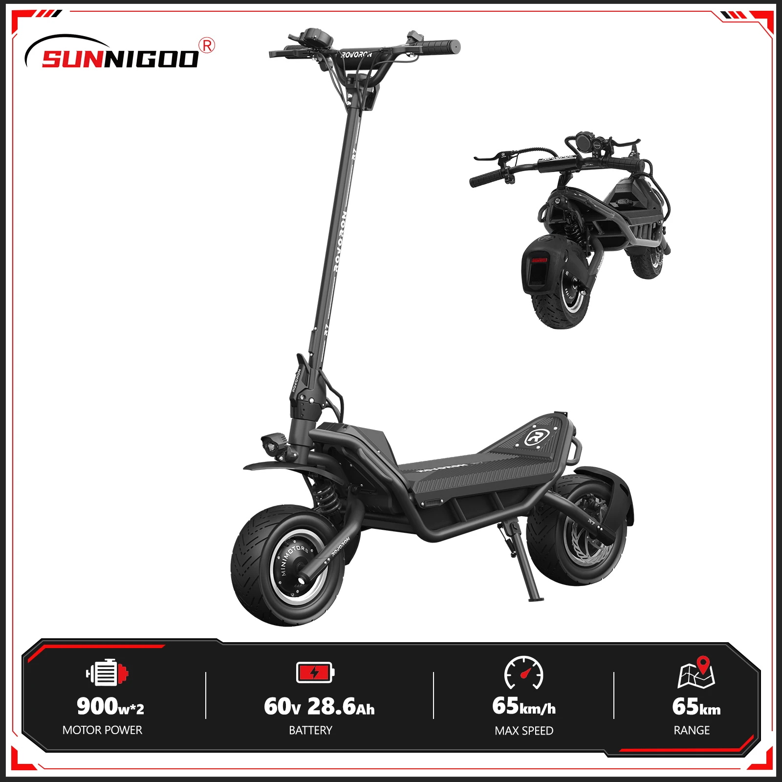 DUALTRON ROVORON R7 Elektroroller für Erwachsene, 1800W Doppelmotor, 60V 42,4Ah Samsung-Akku, 90km Reichweite, NUTT Hydraulische Bremsen mit ABS und EBS, 90/65-6,5 Schlauchlose Reifen, Minimotors App,