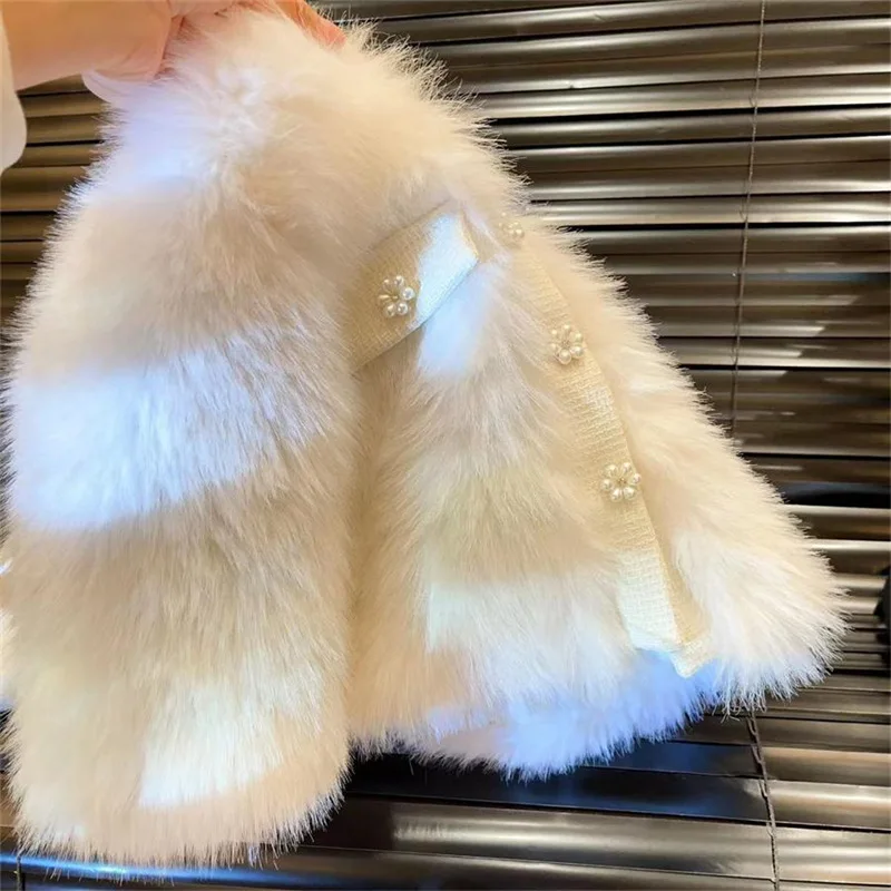 Winter Girls Fur Jacket Fashion Cotton Padded Kids Princess Coats Warm Plush Bottoming Shirt Thick 2 3 4 5 6 7Yrs winter coat