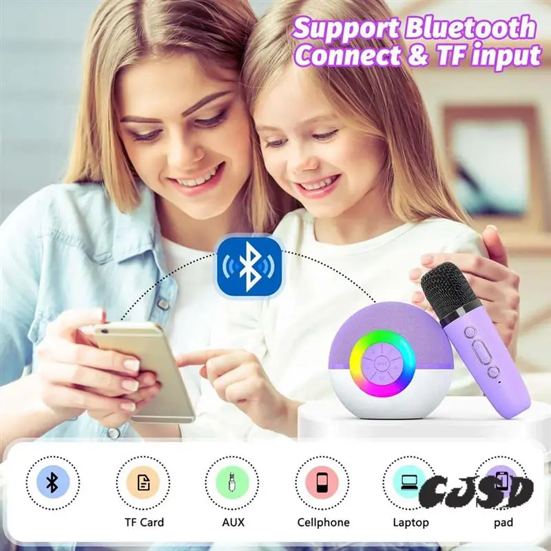 

CJSD-Mini Karaoke Machine With 2 Mic, Portable Bluetooth Microphone Song Toys With LED Light,Chritmas Birthday Gift For Kids