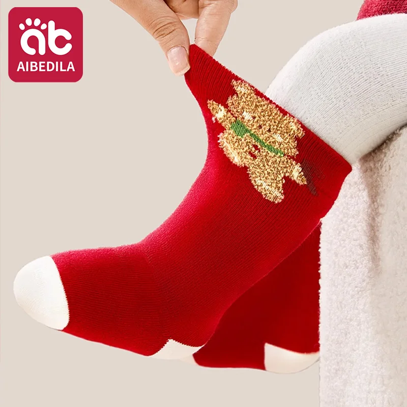 AIBEDILA 3-Pack Baby Socks Thick Warm Soft Skin-Friendly Toddler Winter Kids Christmas Socks Girls/Boys 1-3T