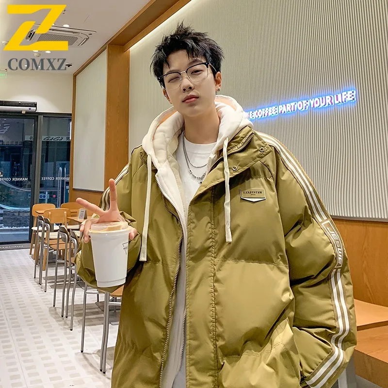 COMXZ 2025 الرجال وسادة مبطنة يندبروف الباردة والدليل على تحذير في الهواء الطلق الثلوج التزلج الشتاء سترة العصرية الشارع الشهير القطن وسادات مبطنة
