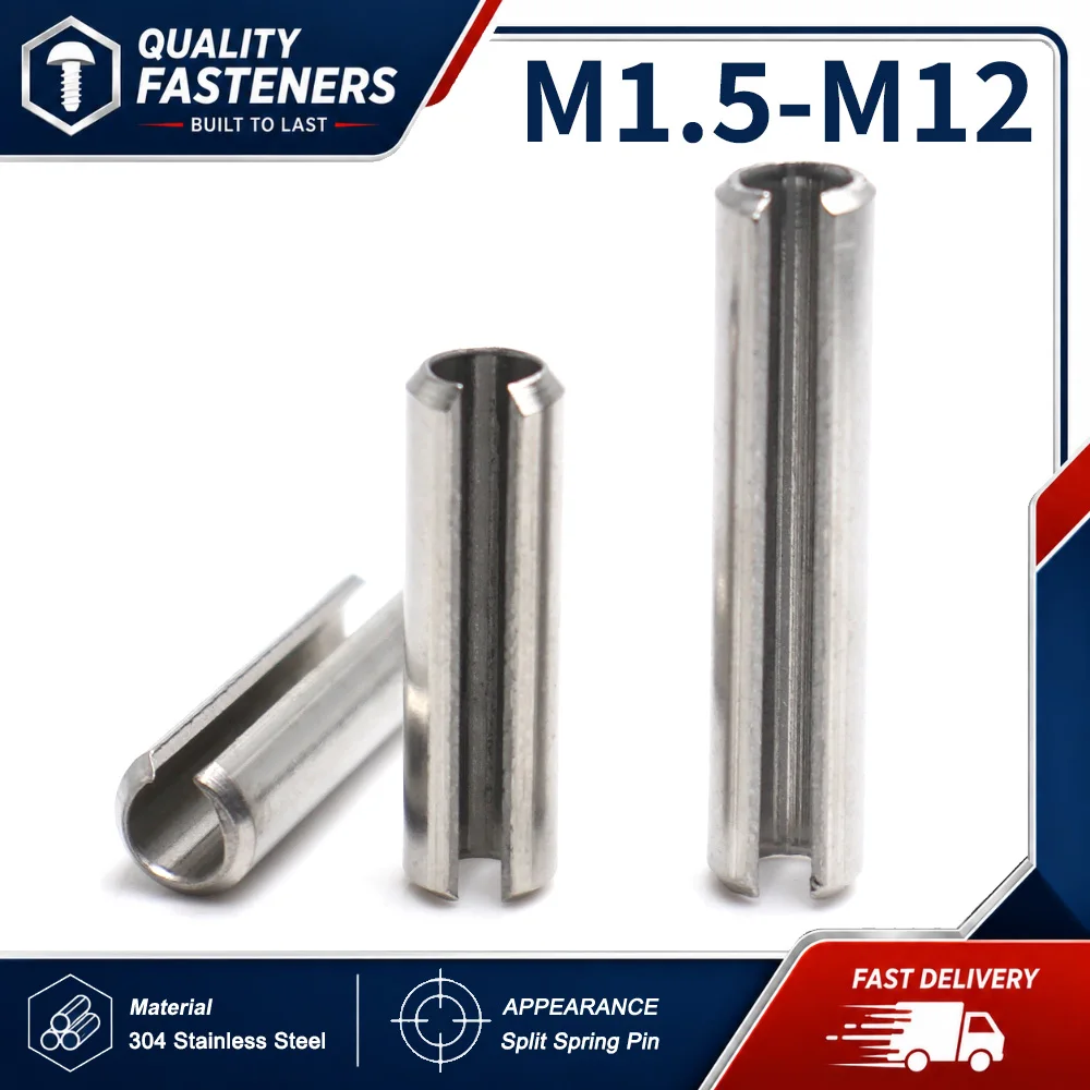 3-50PCS 304 Stainless Steel Spring Pins Split Hollow Roll Pin Hardware Fastener M1.5 M2 M2.5 M3 M3.5 M4 M5 M6 M8 M10 M12