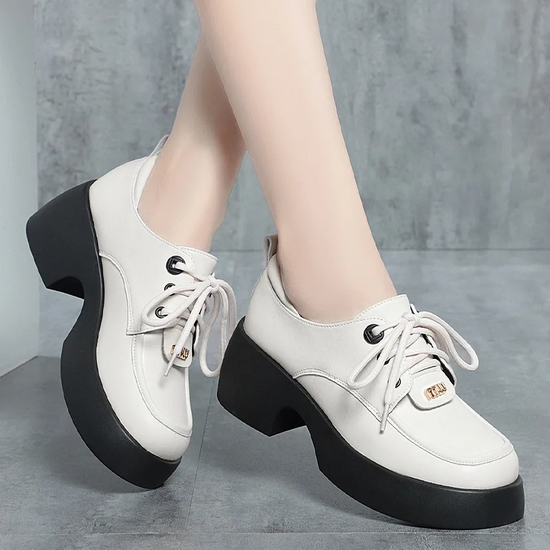 

Round Toe Color Matching Spring Casual Female Single Shoes Platform Oxfords British Style Black Flats All-Match Loafers