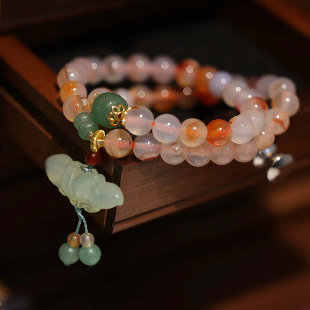 

Natural 8MM Red Flower Agate Bracelet for Women Jade Lotus Cherry Blossom Agate Dual Use Bracelet Necklace Gifts