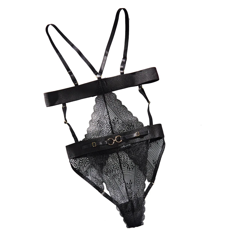 MUZISKAT 2024 New Lingerie Sexy Backless Transparent Lace Openable Equipment Sexy Jumpsuit For Women