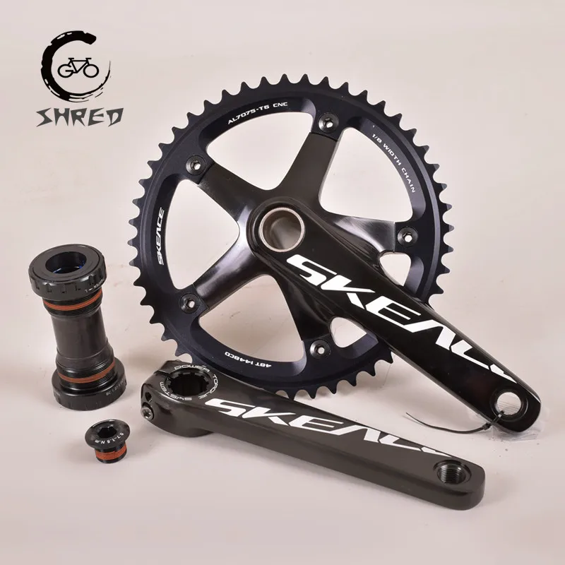 SKEACE Hollowtech Crankset, Fixie Crank, Single Speed Fixed Gear Bike Parts, Track Racing Bicycle Chainring, 48T, 165mm, 144BCD