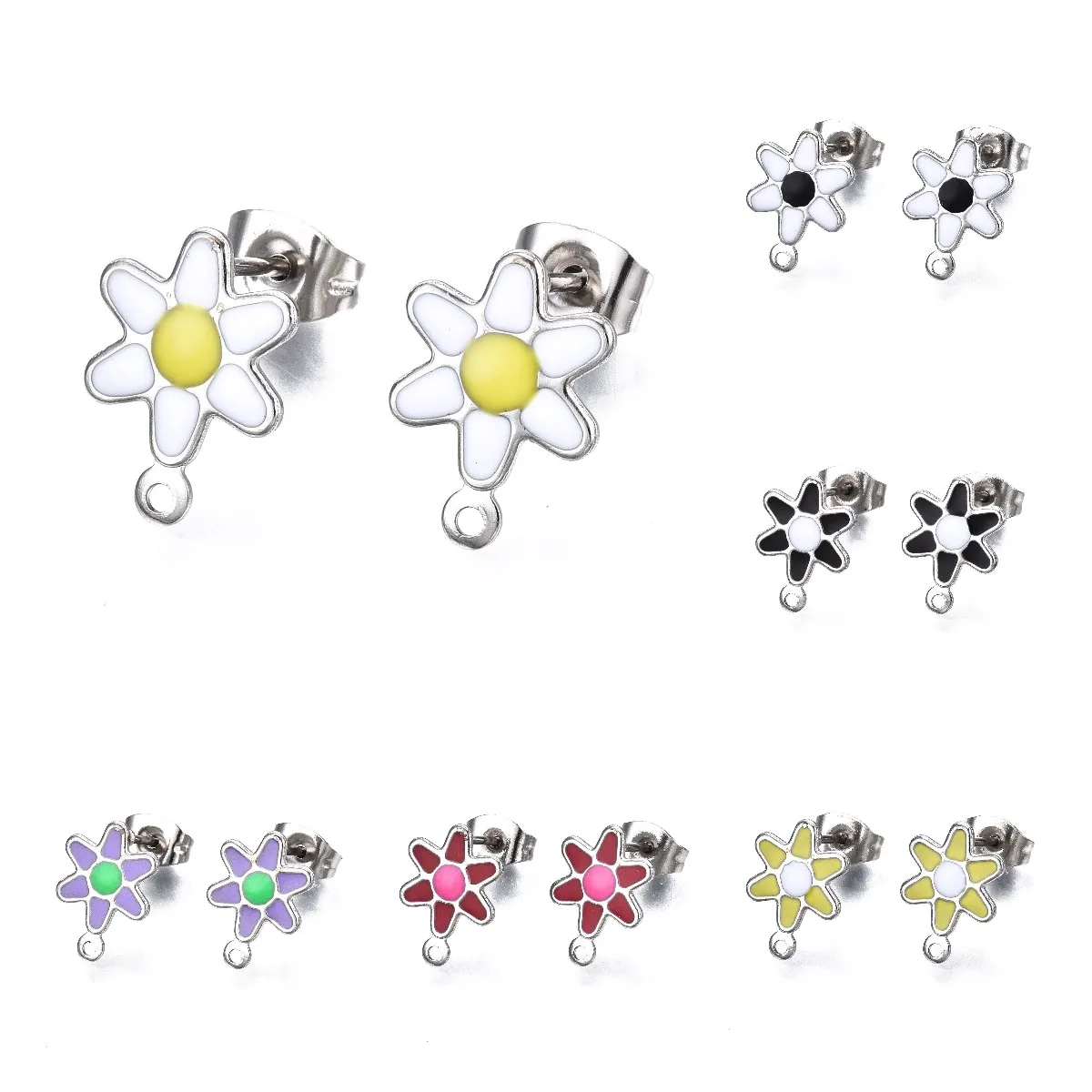 

Kissitty 200Pcs Flower Shape Stainless Steel Enamel Stud Earring Findings For DIY Accessories Jewelry Findings Gift