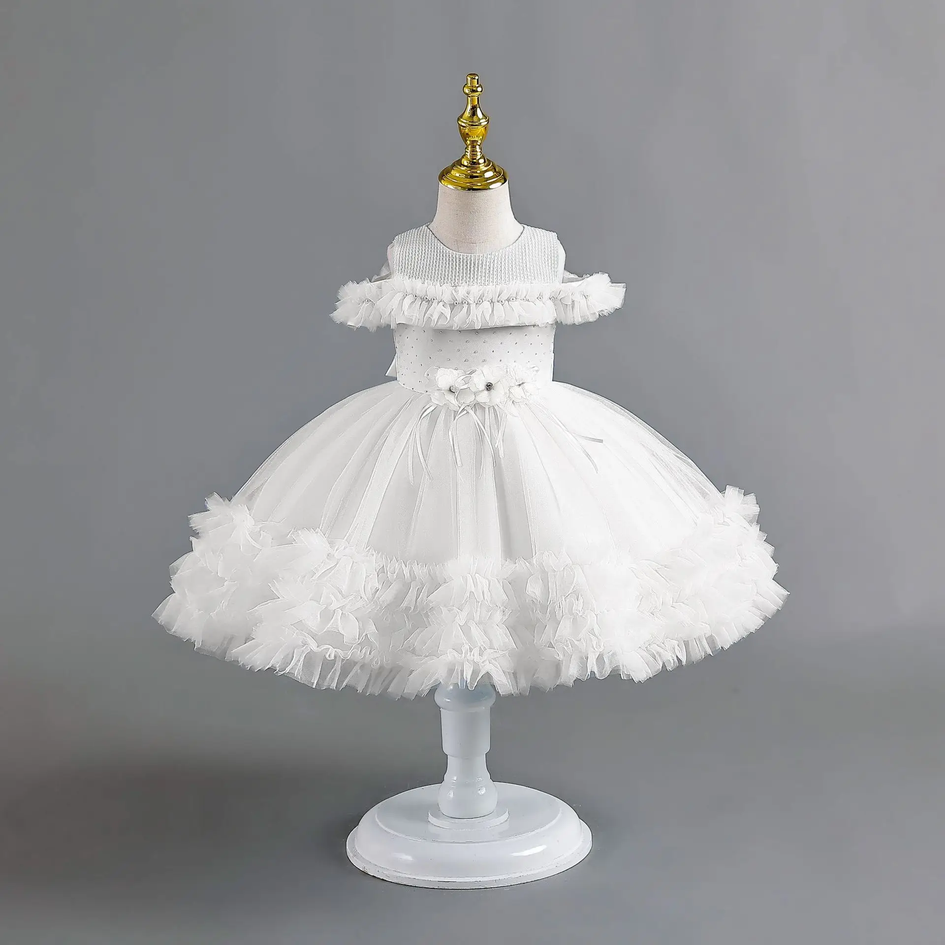 Annabelle Flower Girl abito da cerimonia per matrimonio Appliques senza maniche abito da ballo in Tulle eleganti notizie di festa abiti di moda