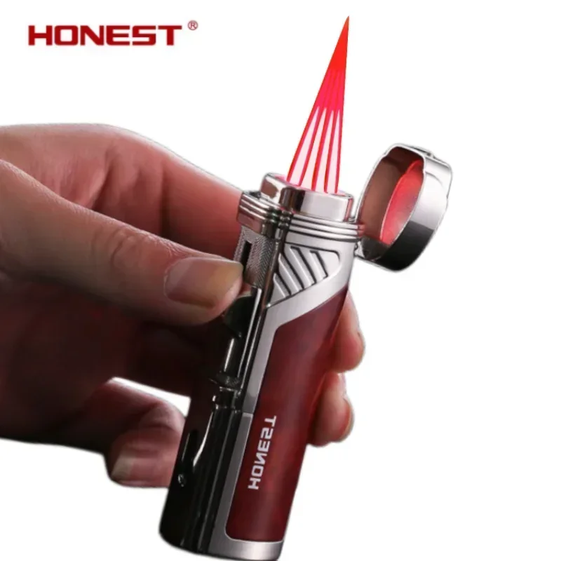 

New HONEST Jet 4 Pink Flame Lighter Windproof Inflatable Lighter Butane Torch Cigar Lighter Metal Men's Lighters For Cool Gift