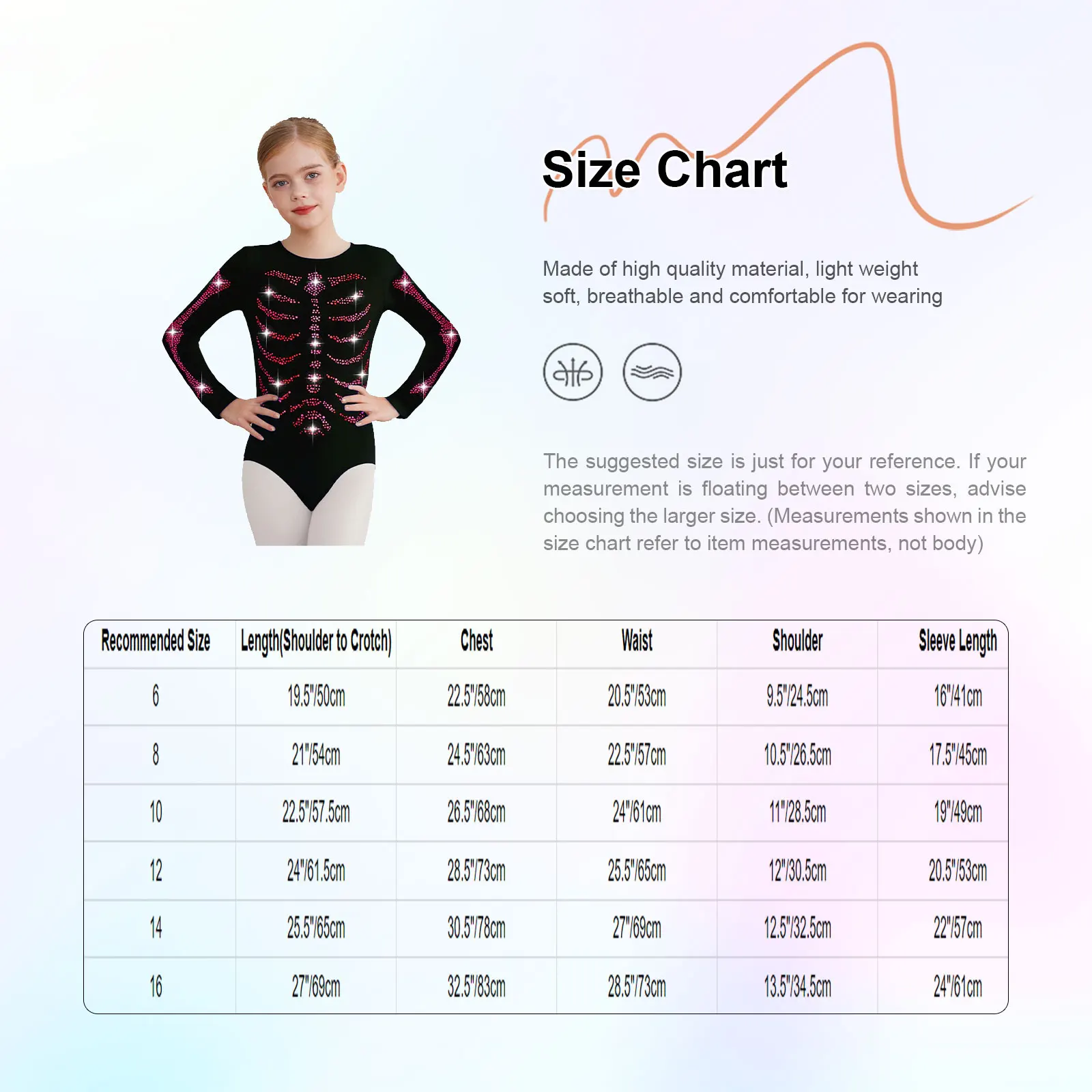 Kids Girls Glow In Dark Skeleton Jumpsuit Rhinestones Crotch Buttons Breathable Long Sleeve Leotard Halloween Party Costume