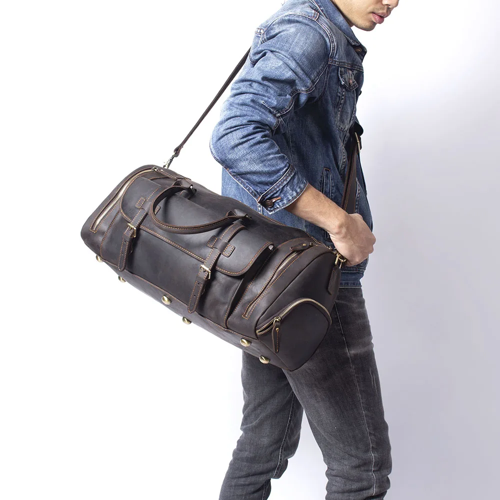 S.WORKER Echtleder-Reisetasche Klassische Vintage Vollnarbenleder-Reisetasche Wochenendtasche Sporttasche Handtasche – Detail 5