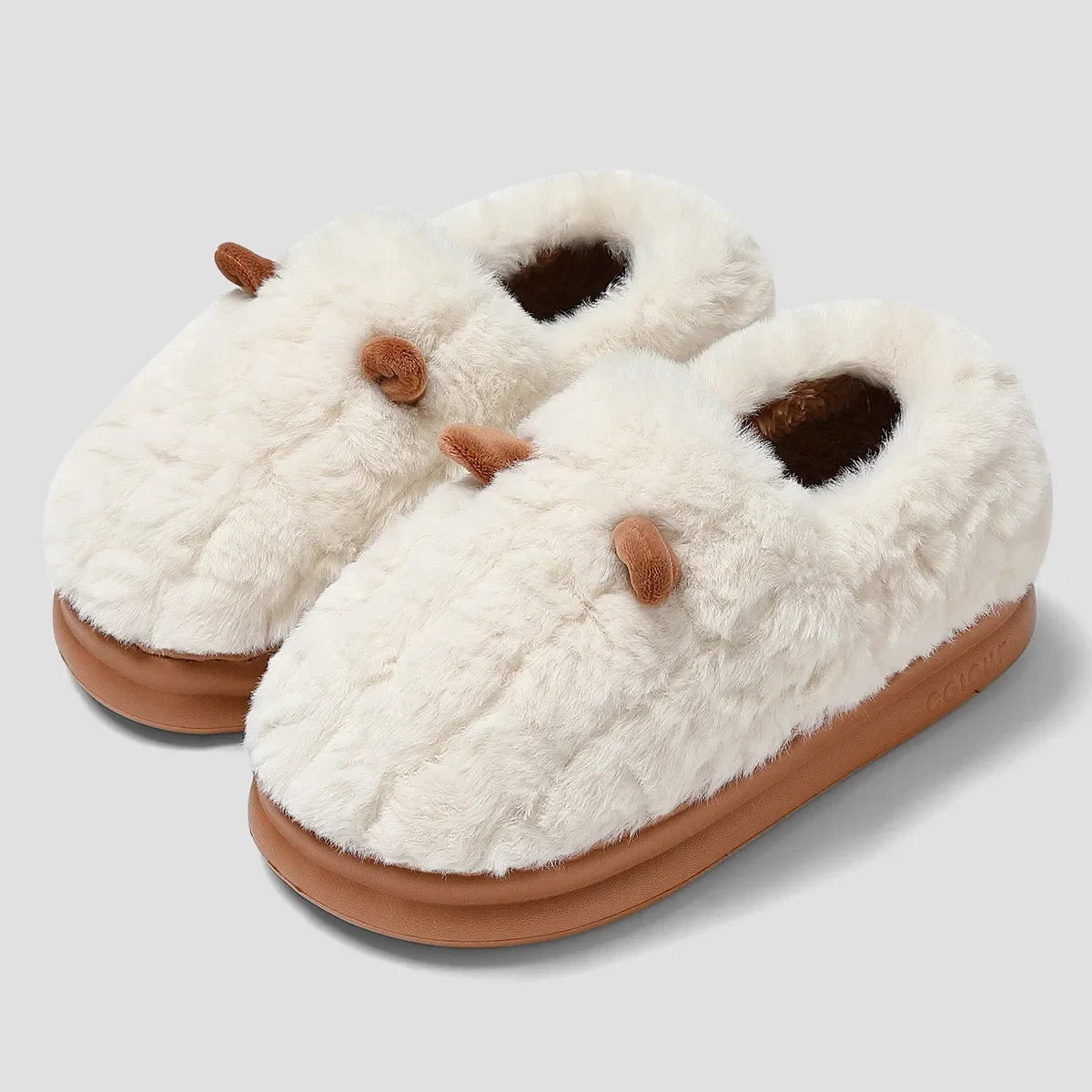 New Men's Cotton Slippers Autumn Winter Women Platform Furry Slides Indoor Anti-Slip Flats Couples Cute Home Plush Shoes