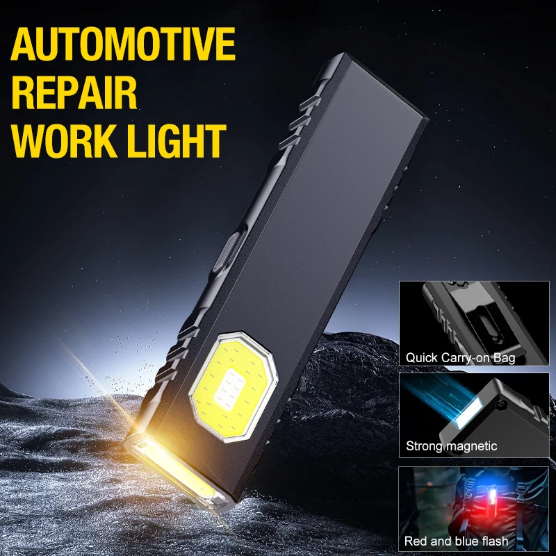 

Маленький портативный мощный фонарь с красно-синим мигающим светом, суперяркий, для работы на улице, с зарядкой, для авторемонта, с увеличительным стеклом