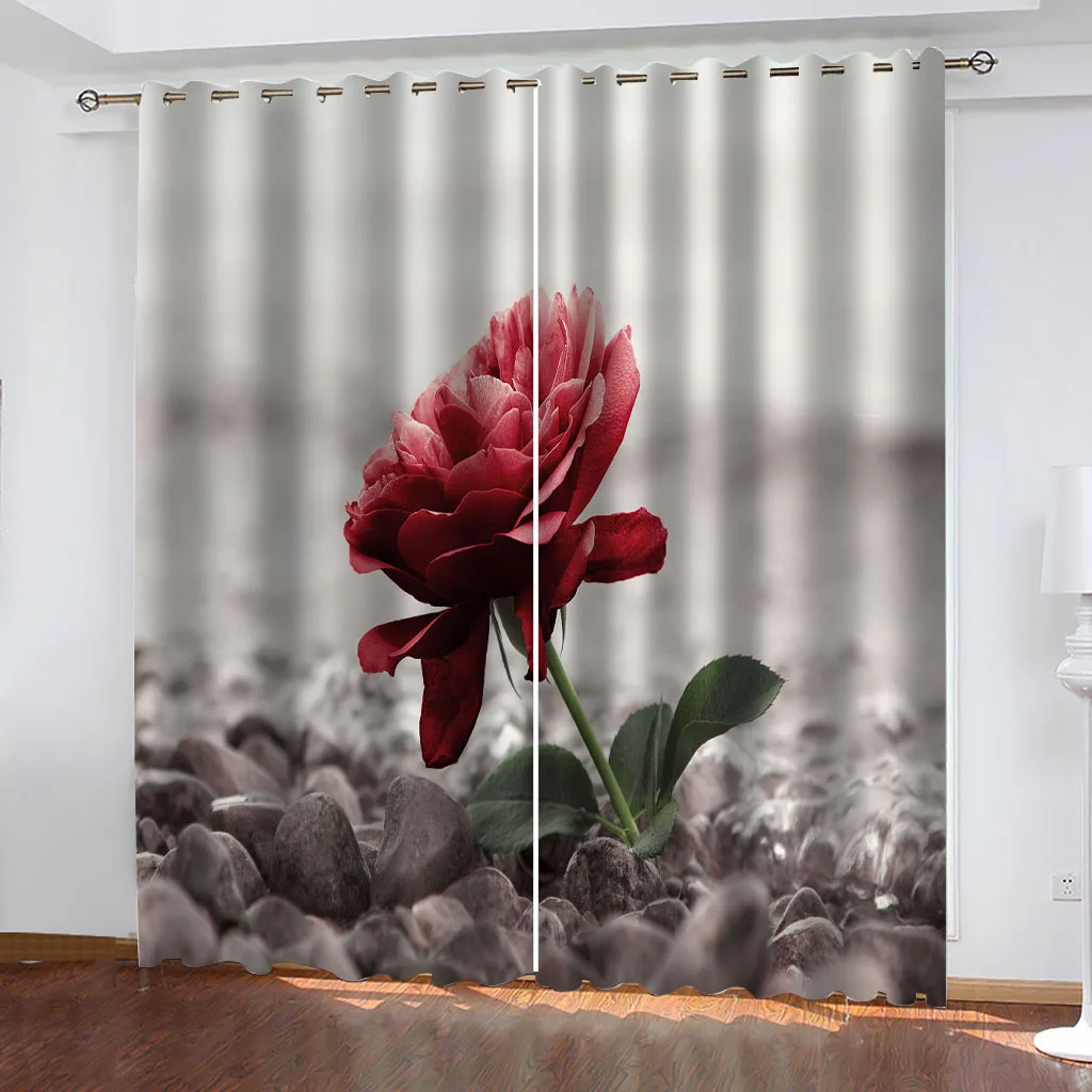 HUANZHUANG Short Curtains Red Peony Flower Drapes Shading Bedroom Winodw Curtains Set For Living Room  Pieces Free Shiping