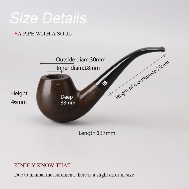 Ebony Tobacco Pipe , Smoking Pipe with 10 type Cleaning utensils , 9mm Filter Blackwood Pipe , Curved handle acrylic mouthpi