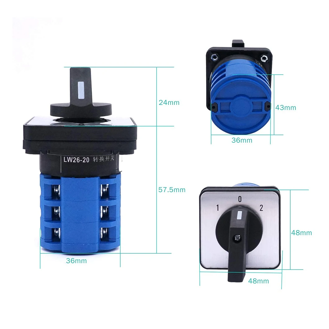 ABILKEEN 1-0-2 Three Gears Rotary Knob CAM Switch MAX440V 20A Power Conversion Switch 12Pin Terminal Universal Changeover Switch