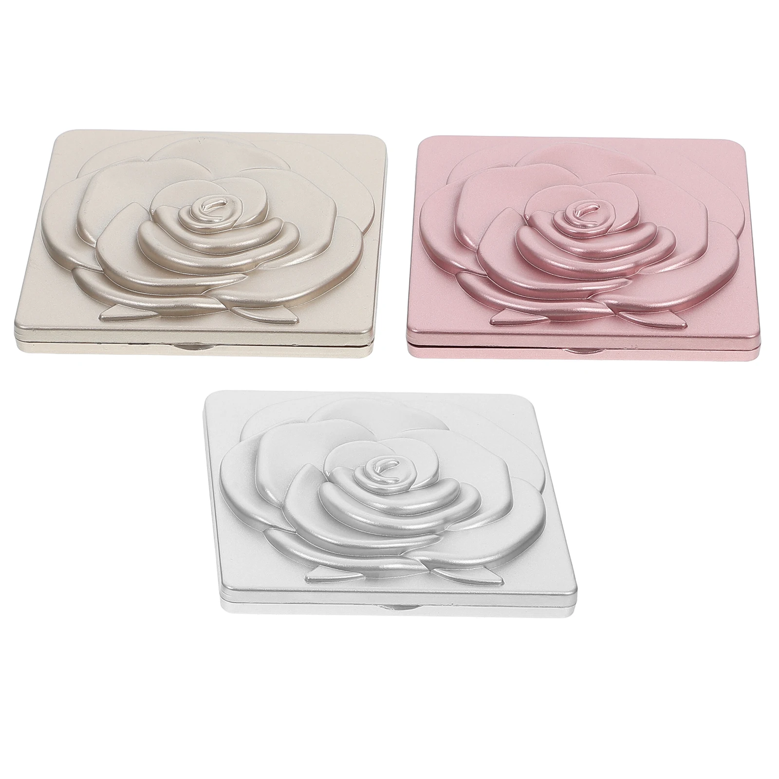 3개입 미니 메이크업 거울 컴팩트 여행용 접이식 장미 디자인 확대 기능 소형 거울 휴대용