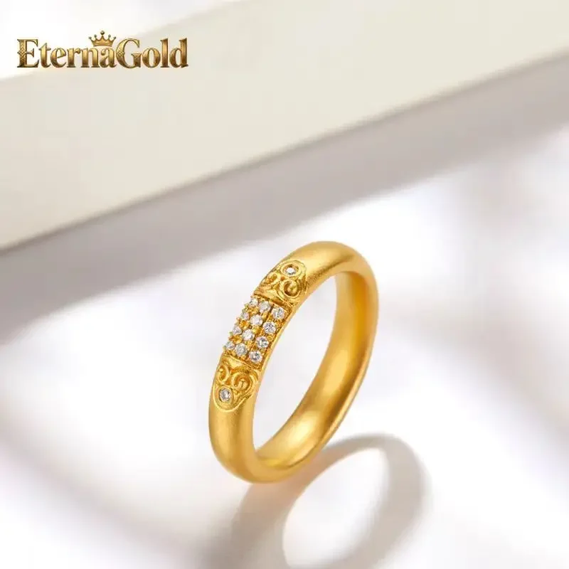 

EternaGold Роскошное женское ретро-кольцо из настоящего золота 24K с бриллиантом Xiangyun и узором Ruyi, золото au9999, регулируемое.