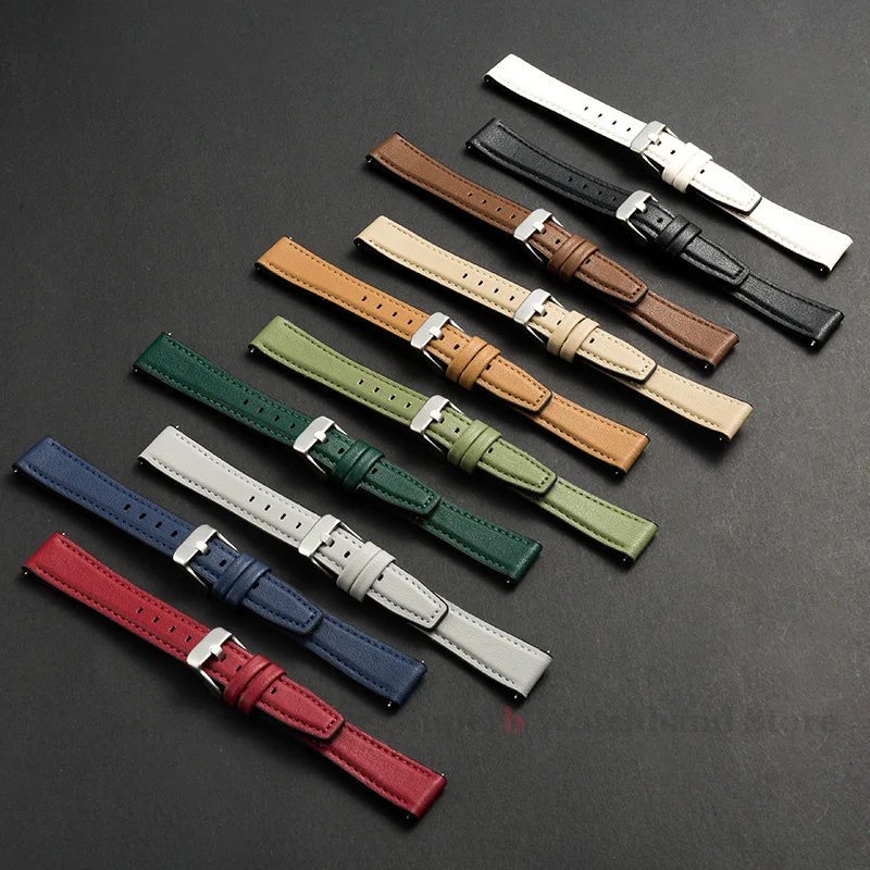 10/12/14/16 мм быстросъемный ремешок для часов из натуральной кожи, мягкий кожаный браслет, силиконовый ремешок, мужской деловой универсальный ремешок для часов
