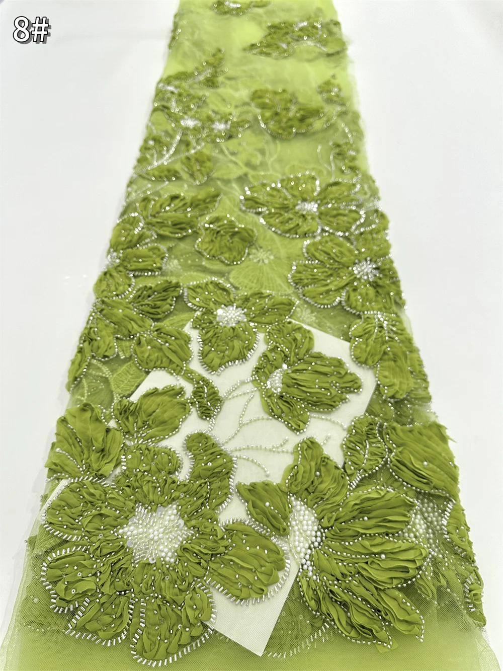 الأفريقي ثلاثية الأبعاد المطرزة زهرة شبكة الخرز الأقمشة المطرزة الترتر النيجيري فستان الزفاف التطريز الملابس النسيج بالجملة #2