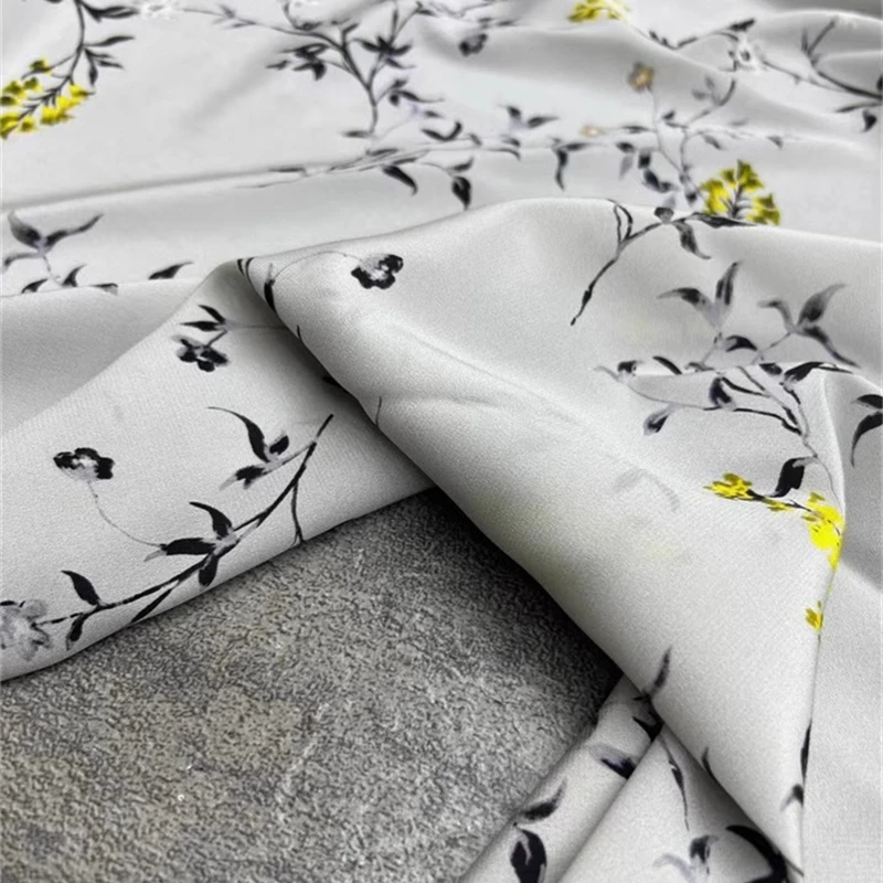 Fashion New Gray Bottom Refreshing Print Silk Stretch Crepe De Chine Fabric High-quality Dress Shirt Free Cutting Design Fabric