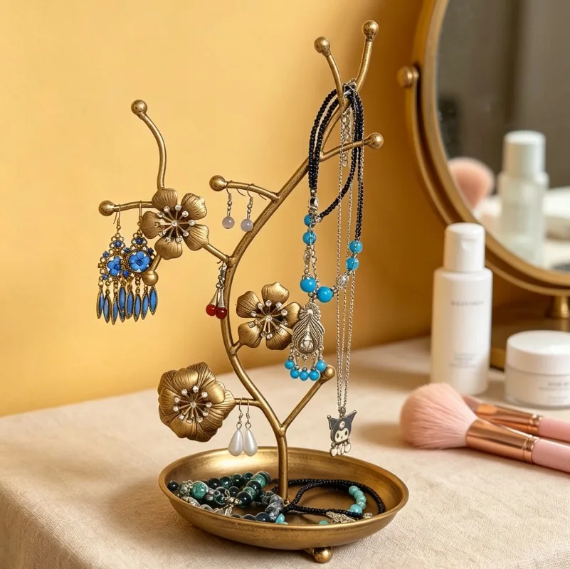 Japanese Iron Cherry Blossom Jewelry Holder, Key Rack Stands, Necklace Ring Organizer, Desktop Display for Home Decor Gifts Box.
