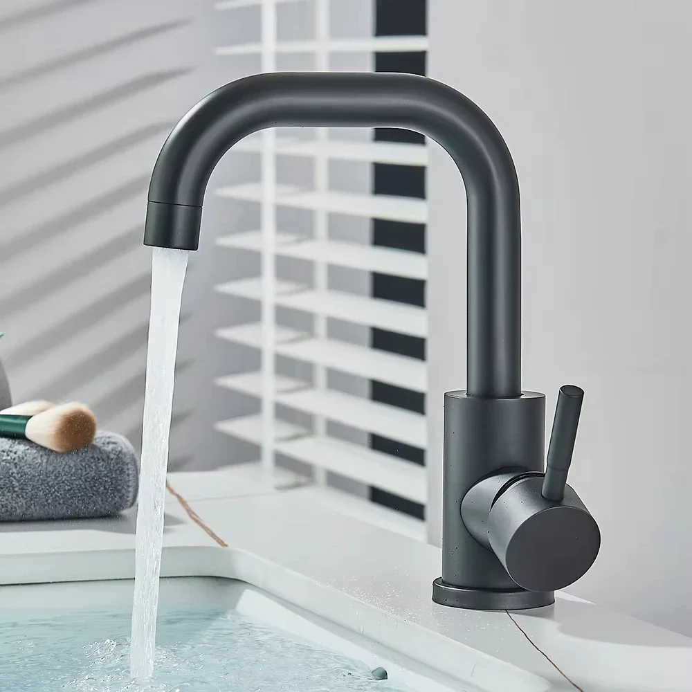 

304 Thickened Stainless Steel Hot & Cold Mixing Faucet 360 Degree Rotating Home Wash Basin Faucet Single Lever Faucet