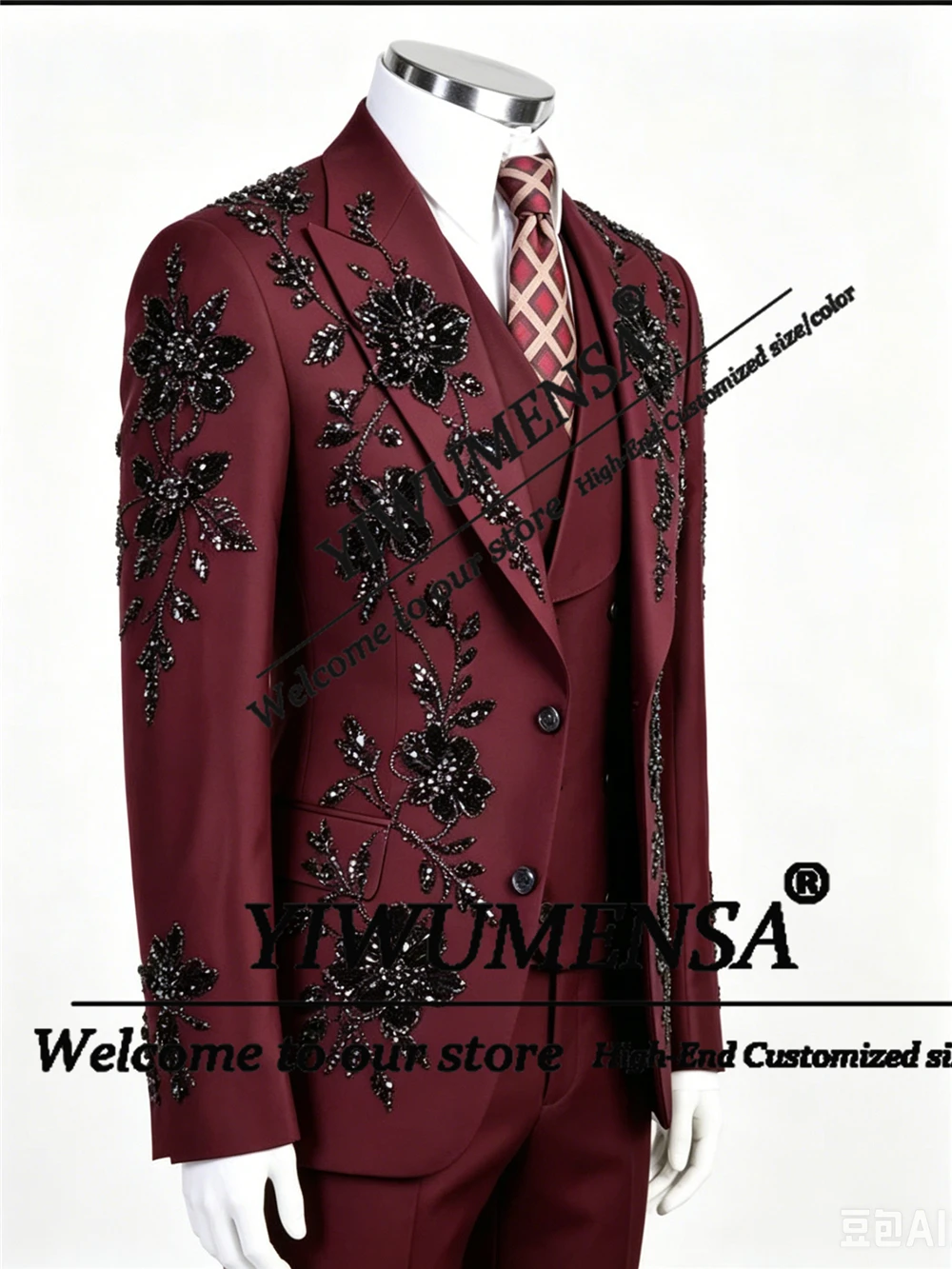Exclusive Suits Men 3 Piece Sets Groom Beaded Stones Tuxedos Attire Customized Single Breasted Prom Blazer Man Wedding Outfit