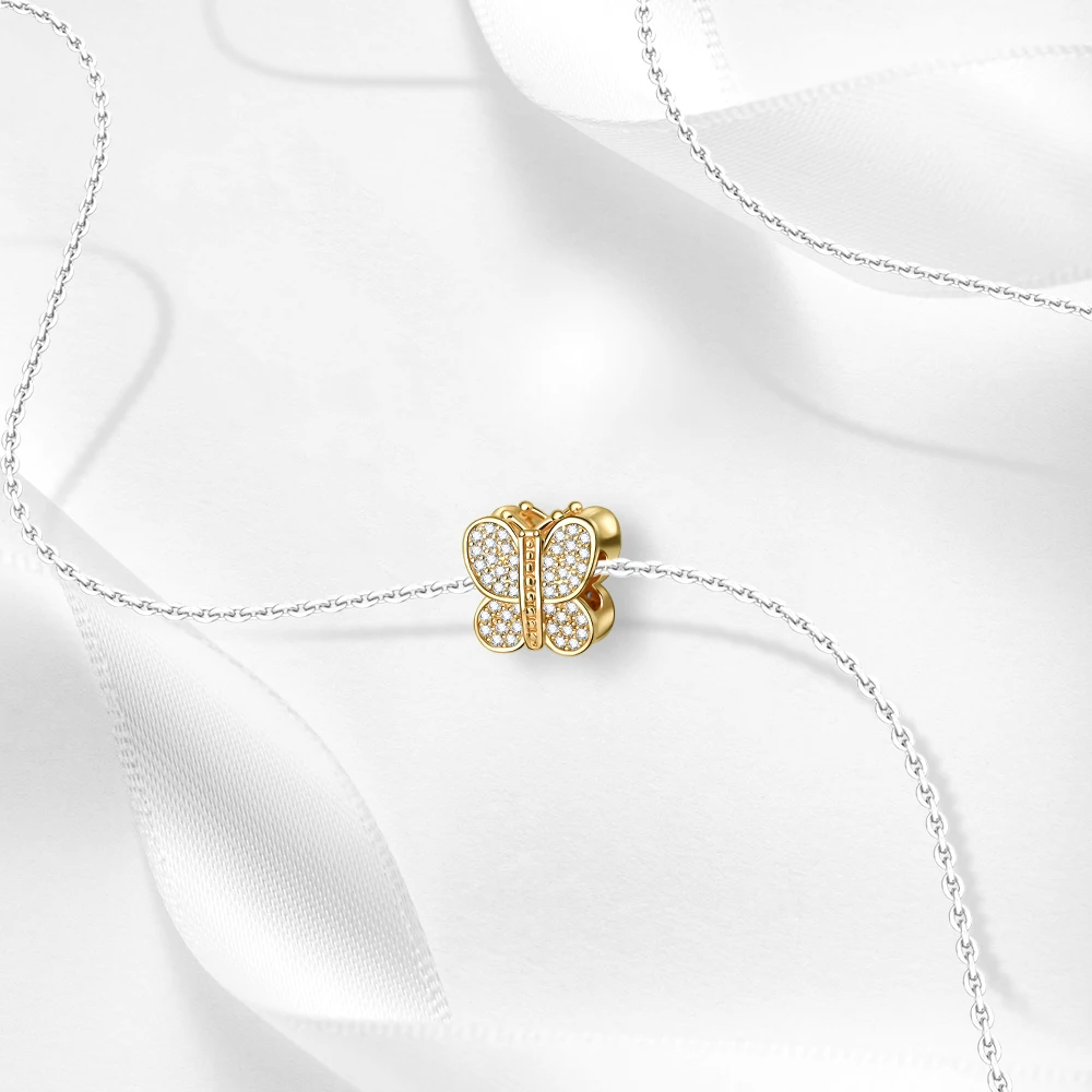 Exquisite 925 Sterling Silver Golden Castle Bee Rose Butterfly String Decoration Fit DIY Bracelet Necklace Boutique Jewelry Gift