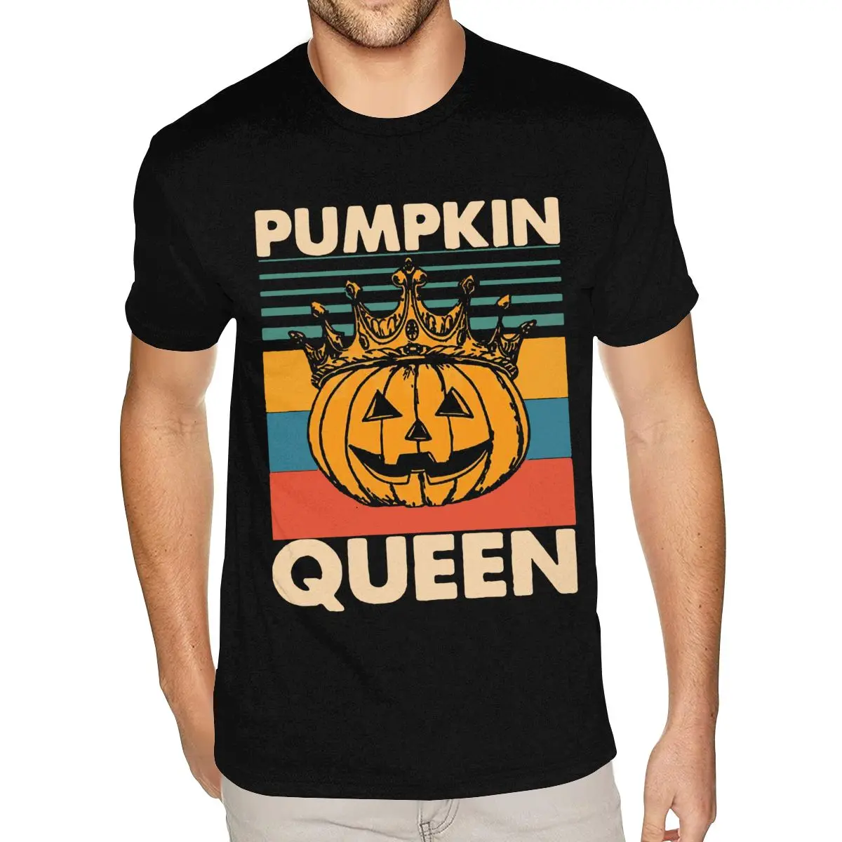 

Black Pumpkin Queen Tees Shirt Men's Custom Printed Short Sleeved Premium Cotton Black Crew Neck T-Shirts