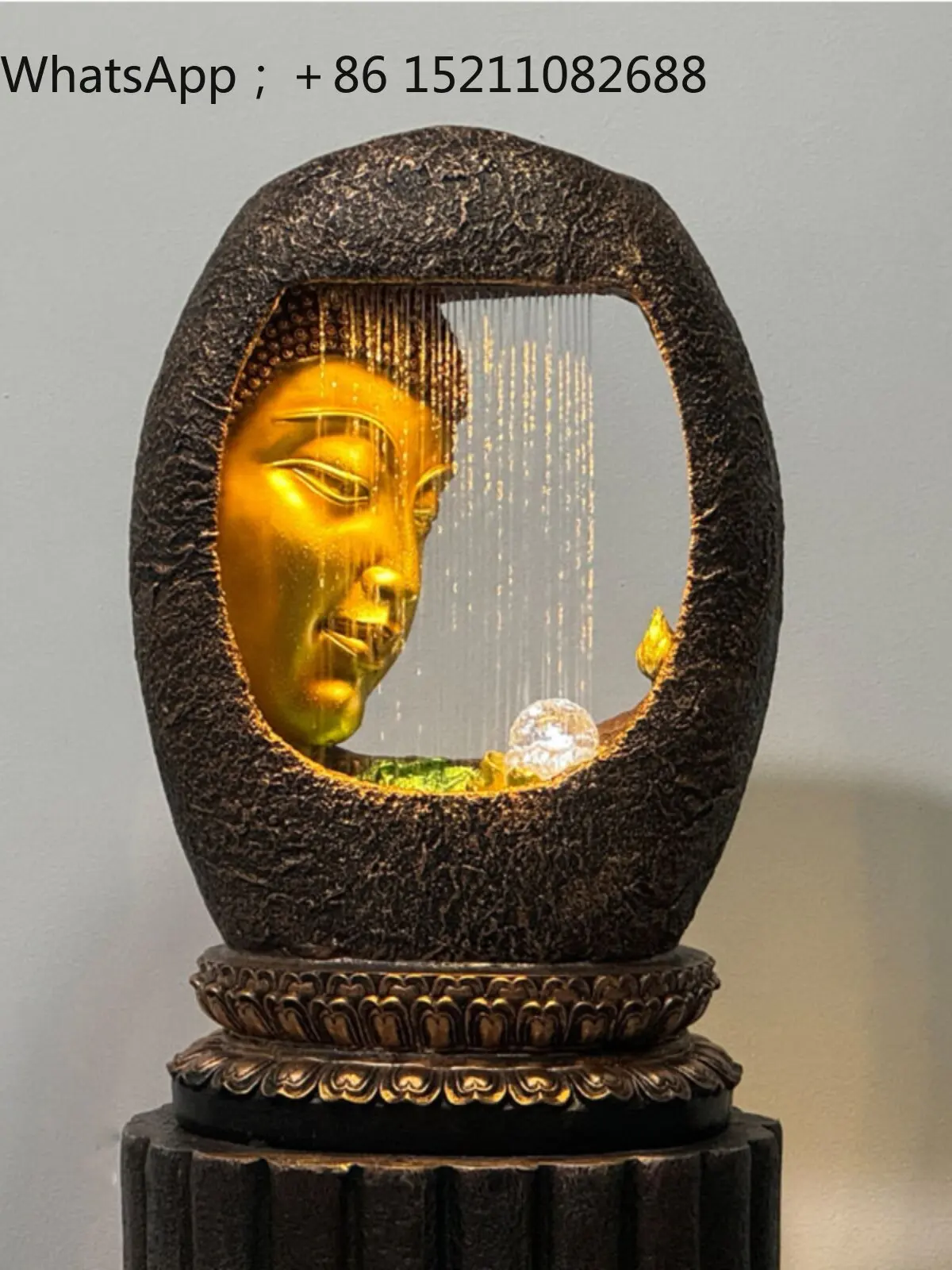 SCY Zen Buddha statue, flowing water fountain lucky ornament, living room, clubhouse entrance, water feature, home decoration