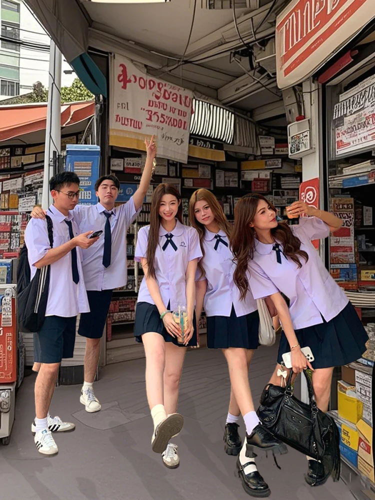 

aduation Thai Sle irt ort Sve orm Set School orms Breathable Cotton Polyester Blend Women's Faion