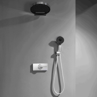 Contemporary Wall-Mounted Rain Shower Set for Bathroom Thermostatic Fancy Designed Artistry Concealed Brass Ceramic Valve Soft