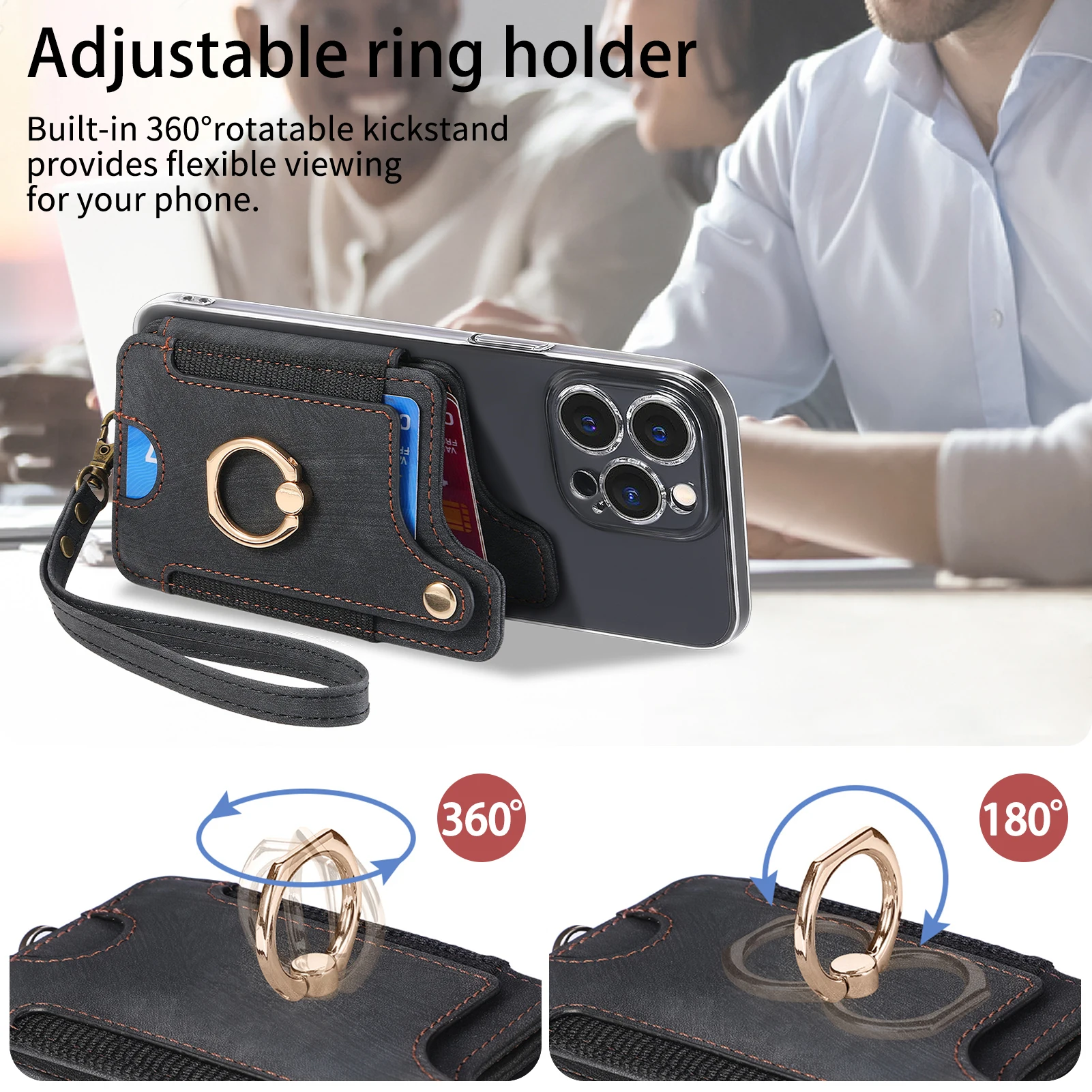 指リング付きスマホケース カードホルダー PUレザー 粘着式 - Phone Cases With Wallet On Back のレビューと価格