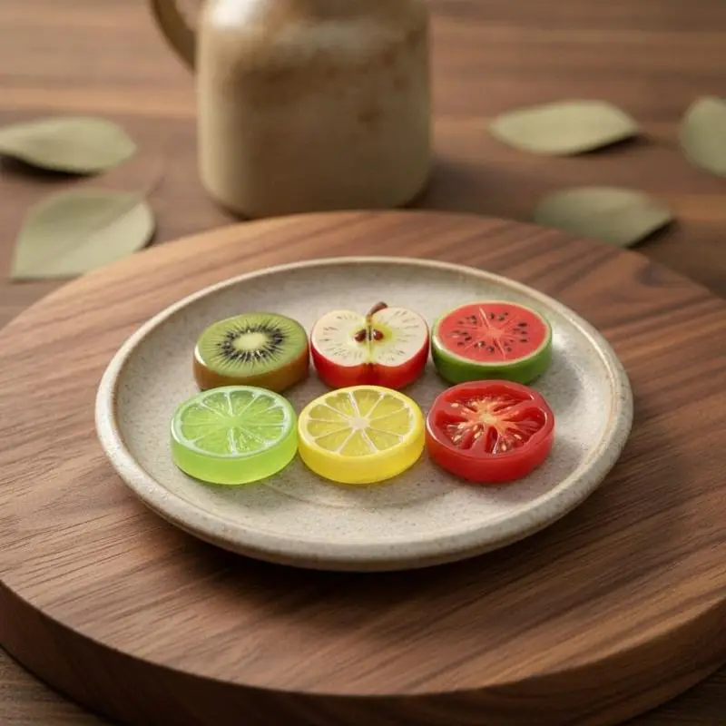 Mini Simulation Fruit Slice Resin Pieces 10Pcs Watermelon Lemon for DIY Dollhouse Craft Decor