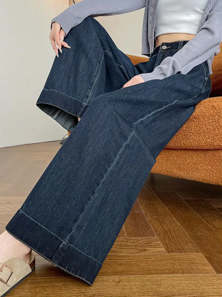 Pantalones vaqueros rectos holgados de moda coreana para mujer, pantalones vaqueros de pierna ancha informales de cintura alta, ropa de calle para primavera y otoño, Vaqueros holgados lisos nuevos