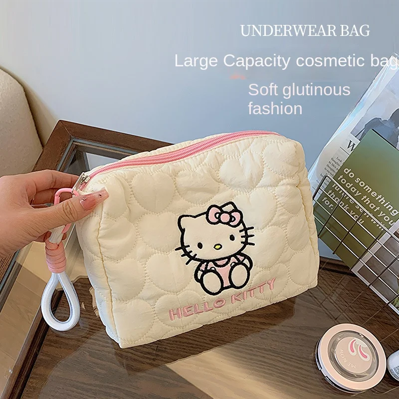 Sanrio Hello Kitty Bolsa de Armazenamento de Viagem Kuromi Kitty, Sacos Cosméticos Femininos, Estojo para Meninas, Bolsas de Maquiagem, Design Bonito