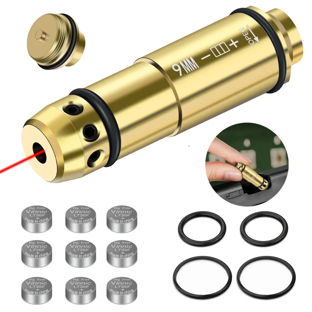 9x19mm Laser Training Bullet Laser Bore Sight 2 in 1 Dual Purpose Pointer for Dry Fire Training Laser Bullet 9mm