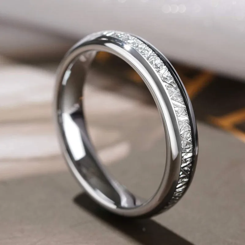 High-quality Fashion Jewelry 4mm Stainless Steel Wedding Ring Imitated Meteorite Silver Color Polished Band Ring For Men Women