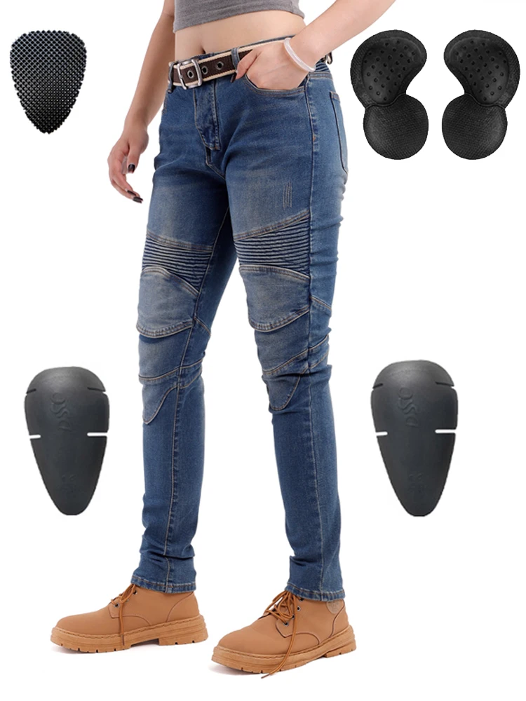 Jean de moto bleu pour femmes, pantalon d'équitation pour moto tout-terrain, équipement de protection