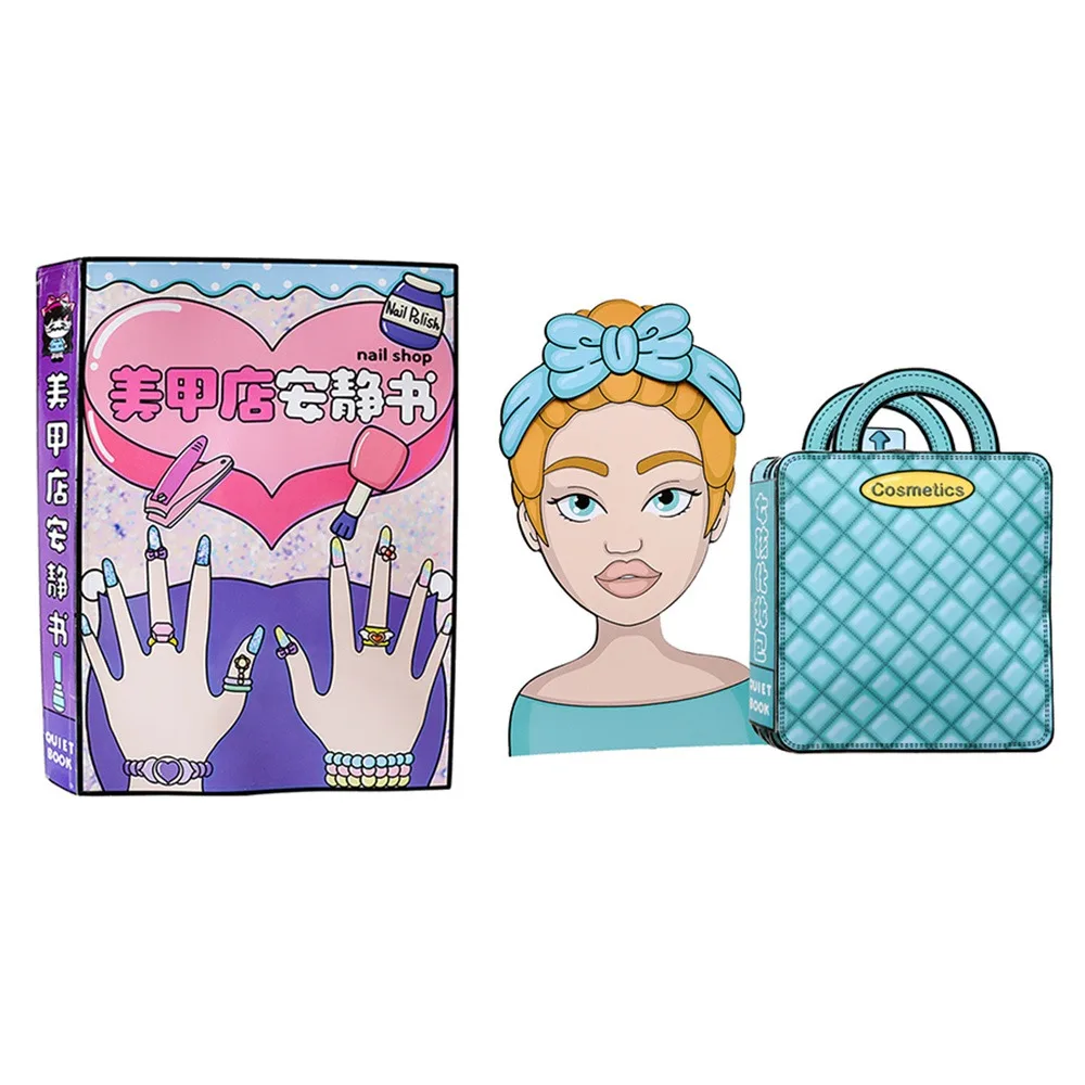 

3D Nail Shop Quiet Book Creative Interactive Sticker Games Quiet Book Homemade Craft DIY Dress Up Toy Children Play